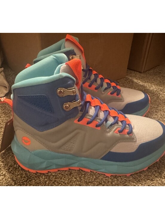 Hi-Tec Other - Hi-Tec Geo Sand Trail Mid Kids 5.5 Hiking Boots Grey Blue Coral NIB Gorpcore